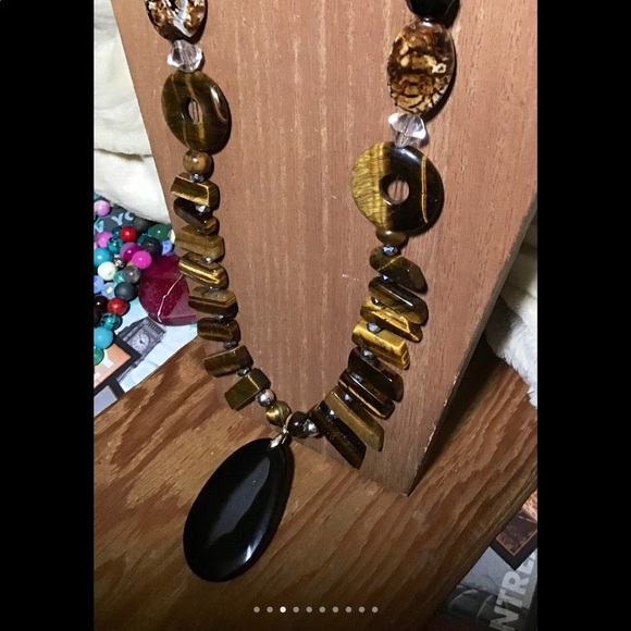 real tigers eye crystal agate onyx large necklace - Picture 4 of 8